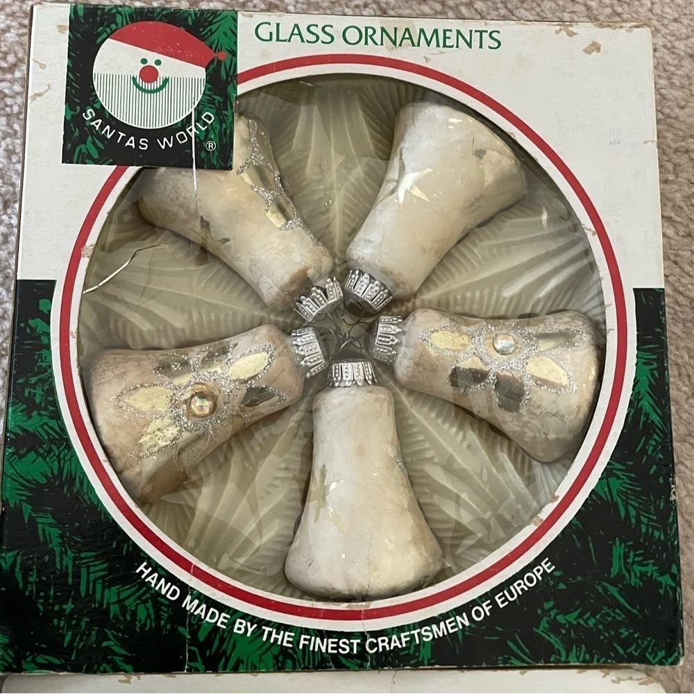 Christmas Vintage Kurt Adler Santa's World Bell-Shaped Glass Ornaments 5